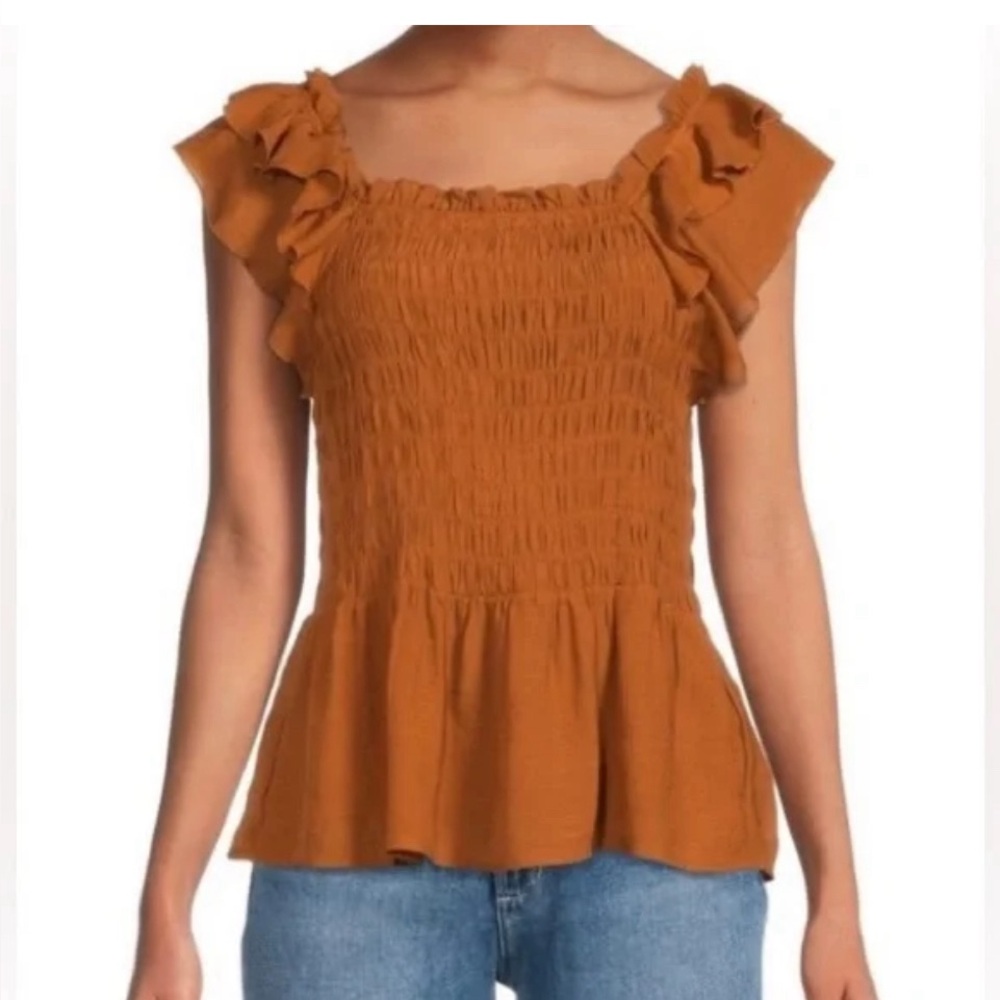 NANETTE  Lepore Smocked Boho Flutter Sleeve Top Burnt Orange | size  Large